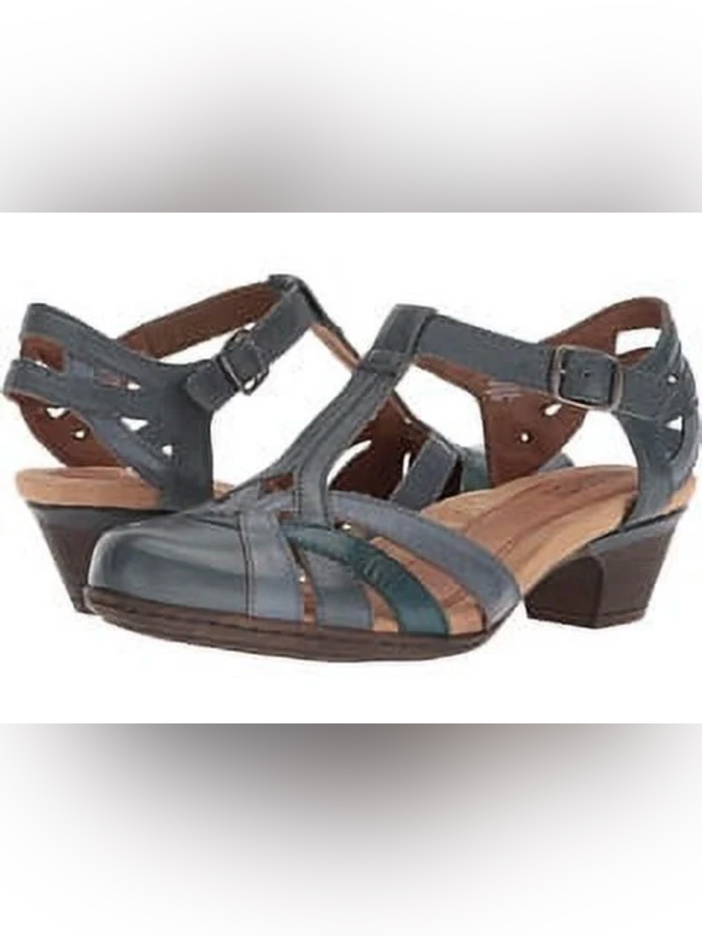 Cobb Hill Aubrey T-Strap, ,Slate Blue, Leather, Low Heel, Size 9.5